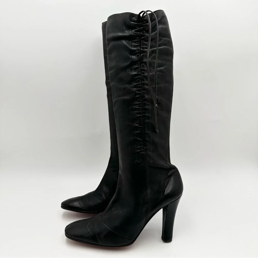 Vintage Christian Louboutin Leather Tie Ruched Tall Boots